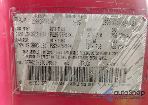 1996 Dodge Ram 1500 z USA, uszkodzony, nr VIN 3B7HC13Y6TG176519